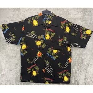VTG Koman Sport Hawaiian Shirt Mens XL Black Pineapple Floral Camp‎ Aloha